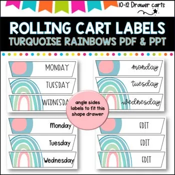 10 Drawer Rolling Cart Labels | TURQUOISE RAINBOWS DESIGN I Teacher Trolley