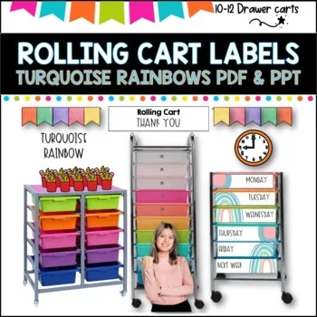 10 Drawer Rolling Cart Labels | TURQUOISE RAINBOWS DESIGN I Teacher Trolley