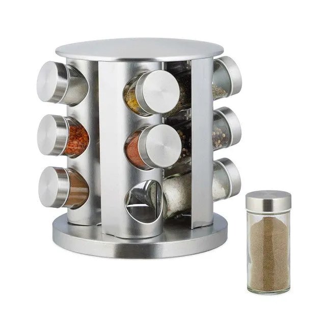 12 Jar Silver Rotating Spice Carousel Srsc12