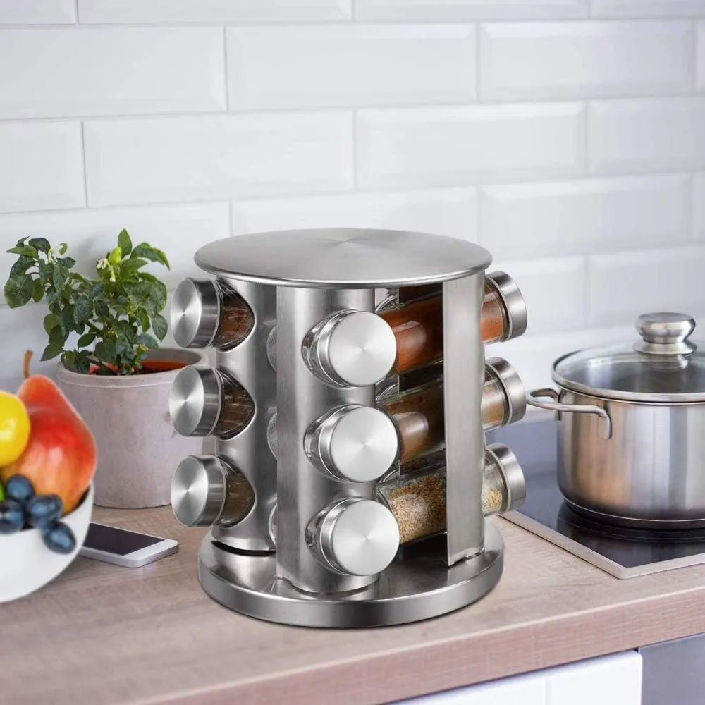 12 Jar Silver Rotating Spice Carousel Srsc12