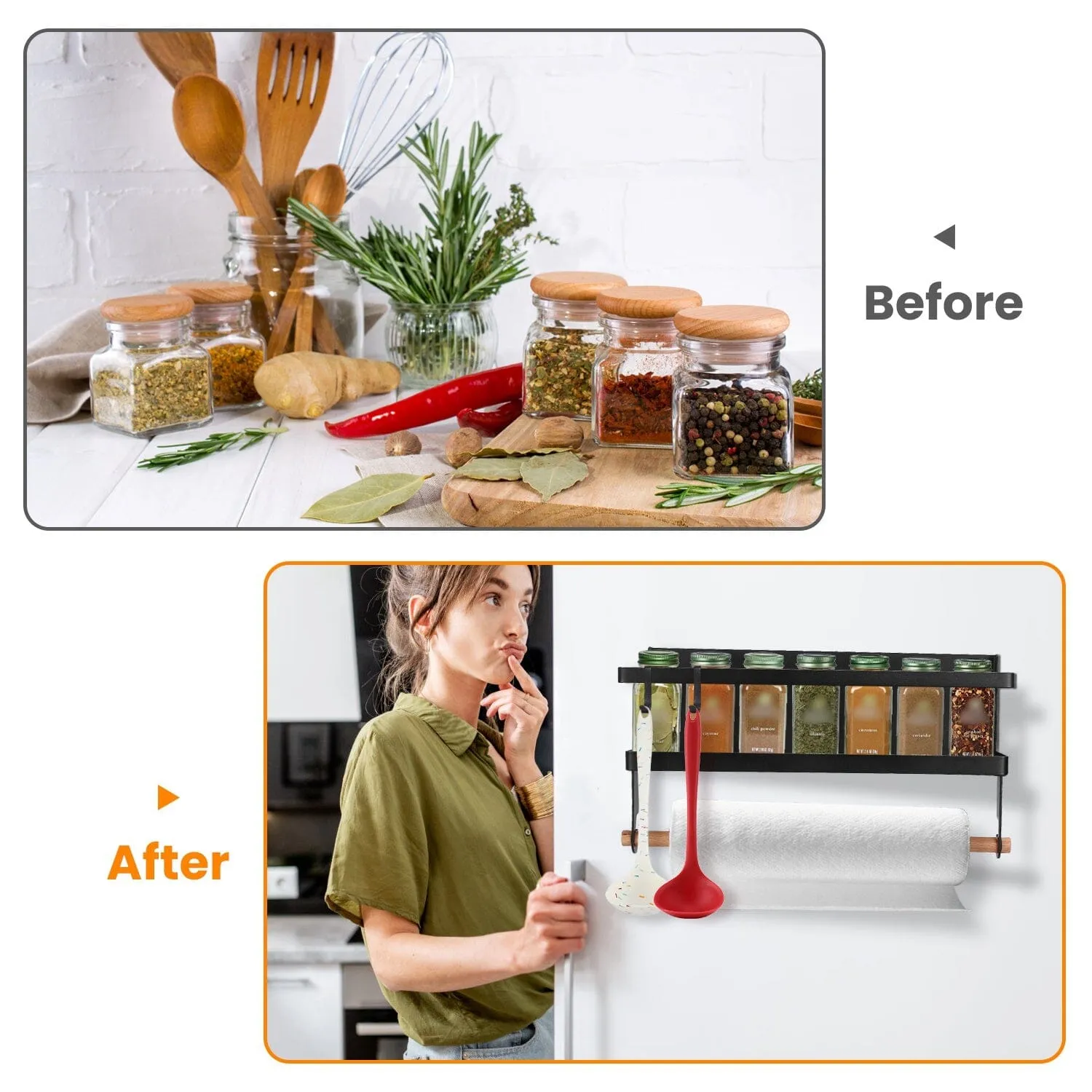 2-Piece: Magnetic Spice Racks for Refrigerator with Paper Towel Holder