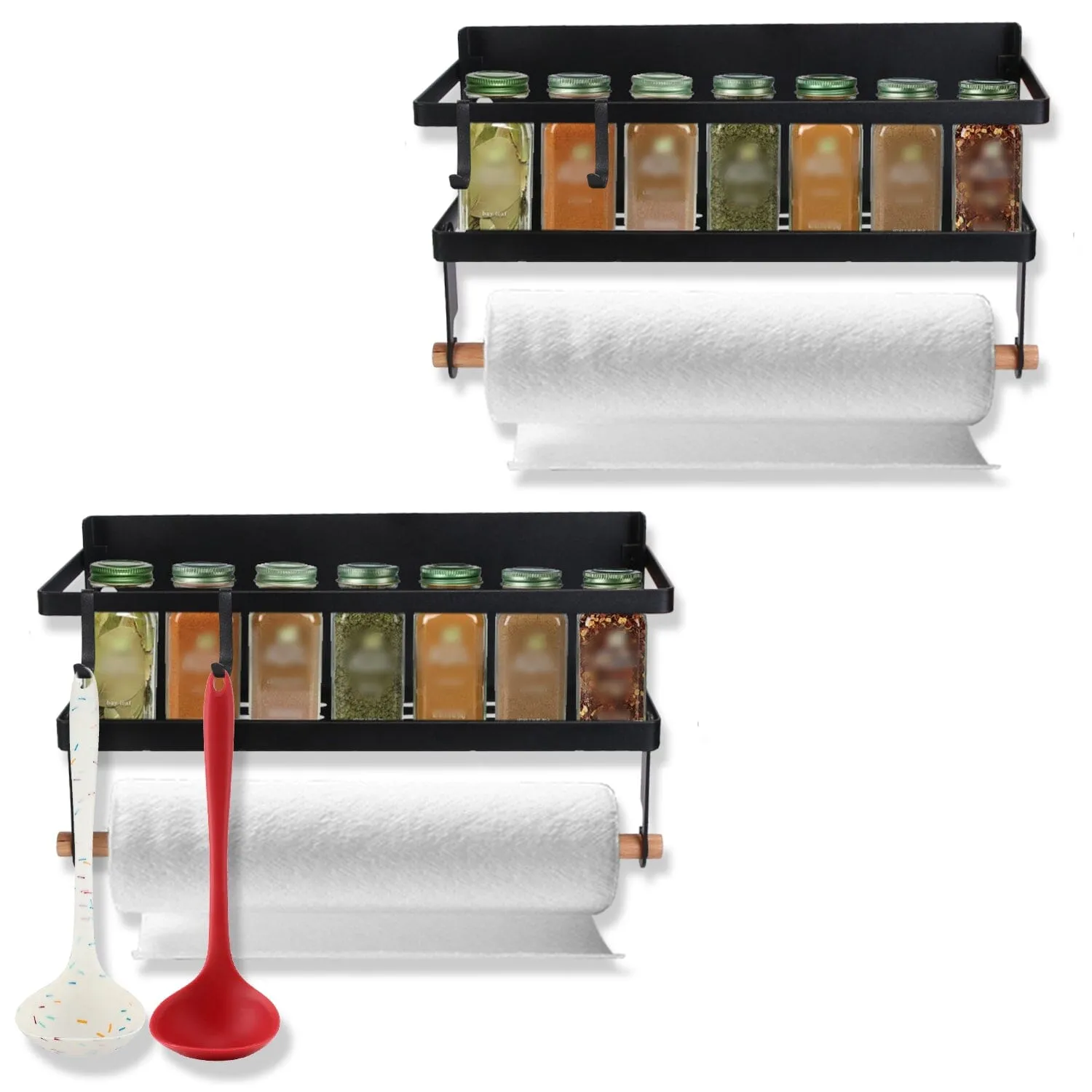 2-Piece: Magnetic Spice Racks for Refrigerator with Paper Towel Holder