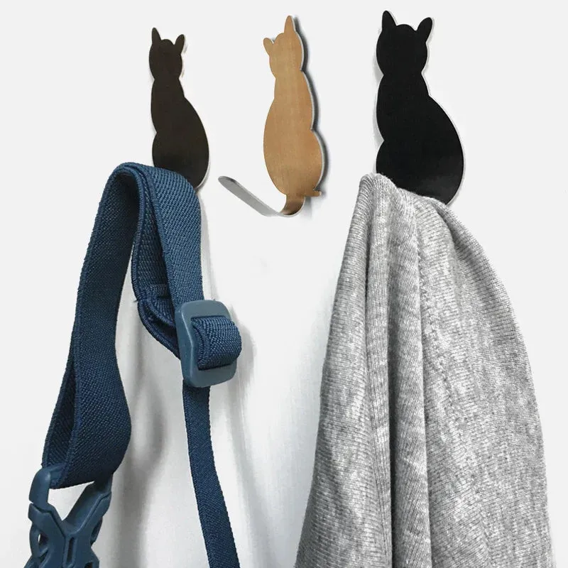 2pcs Self Adhesive Hooks Cat Pattern Storage Holder for Bathroom Kitchen Hanger Stick on Wall Hanging Door Clothes Towel Racks