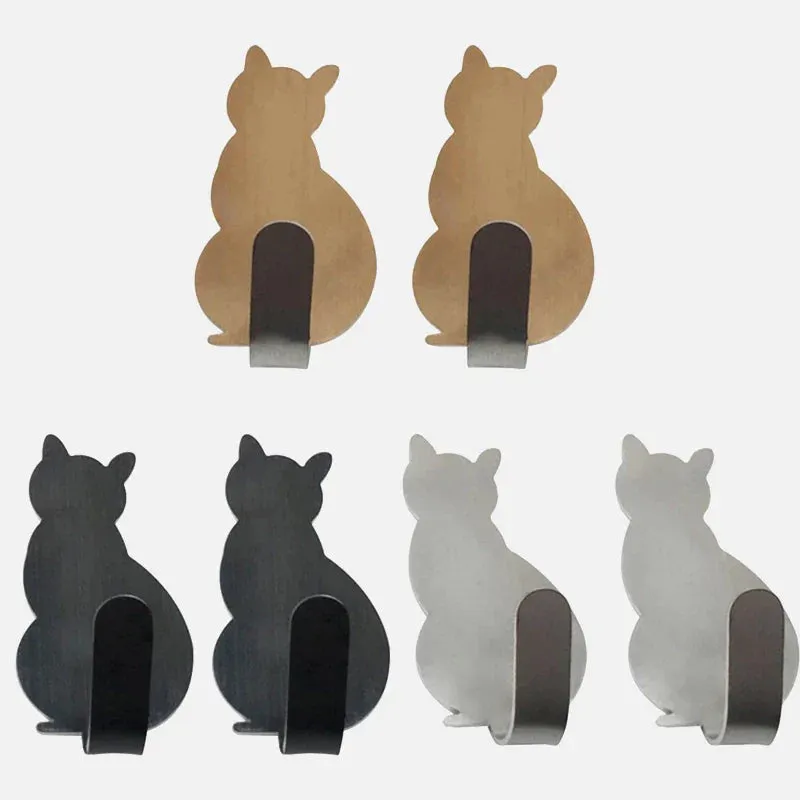 2pcs Self Adhesive Hooks Cat Pattern Storage Holder for Bathroom Kitchen Hanger Stick on Wall Hanging Door Clothes Towel Racks