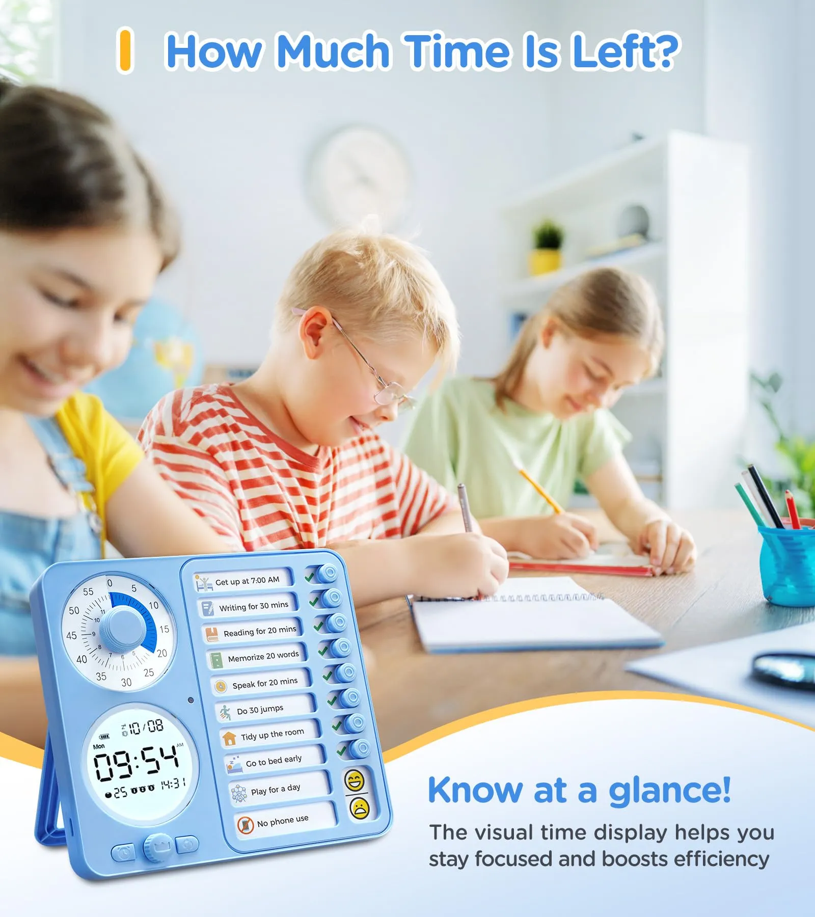 3-in-1 Visual Timer & ADHD Timer for Kids/Adults, Task Timer & Digital Planner ADHD Tools for Kids, Silent Timer with to Do List Planning Board for Schedules, School Classroom, Homework