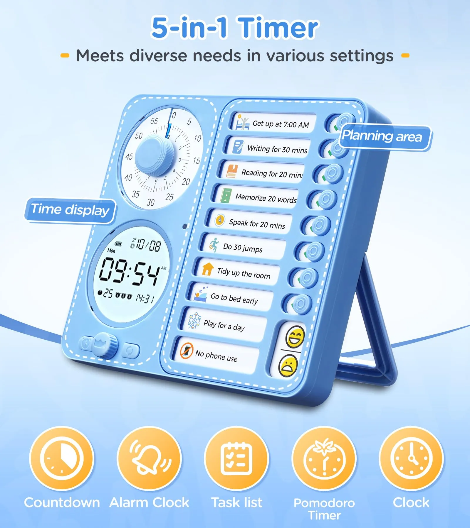 3-in-1 Visual Timer & ADHD Timer for Kids/Adults, Task Timer & Digital Planner ADHD Tools for Kids, Silent Timer with to Do List Planning Board for Schedules, School Classroom, Homework