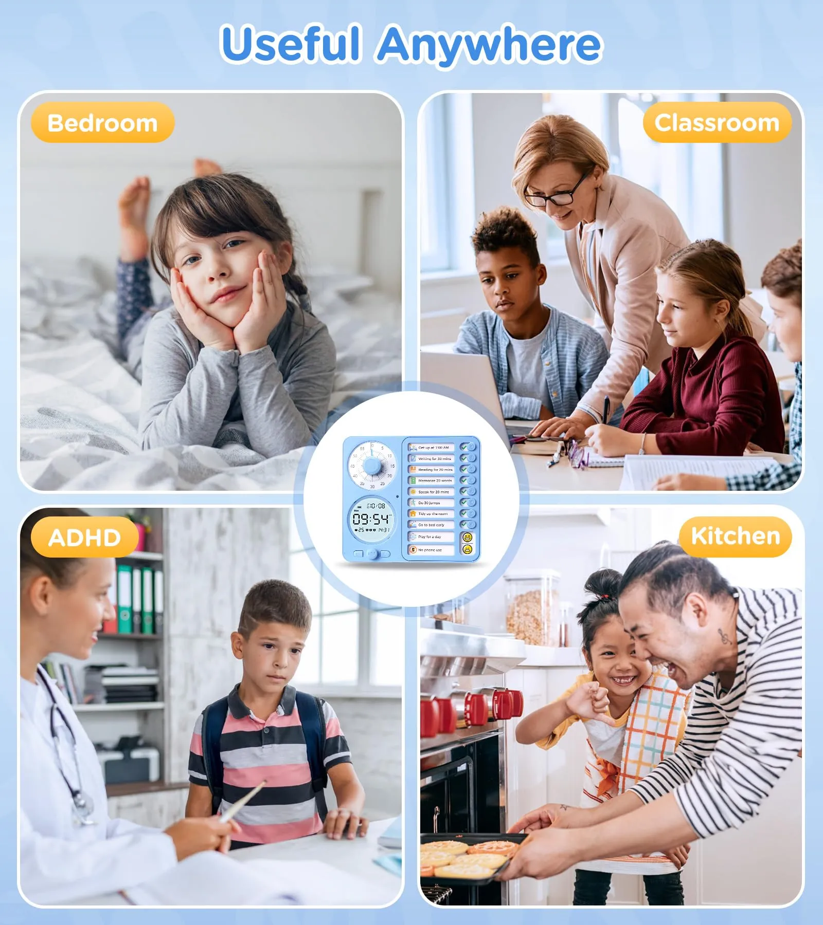 3-in-1 Visual Timer & ADHD Timer for Kids/Adults, Task Timer & Digital Planner ADHD Tools for Kids, Silent Timer with to Do List Planning Board for Schedules, School Classroom, Homework