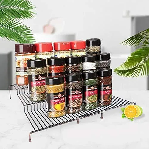 3 Tier Spice Rack Step Shelf Cabinet Countertop Kitchen Organizer Expandable Stackable, Pantry Bathroom Multipurpose Storage Rack Holder Non-Skid, 2-Pack