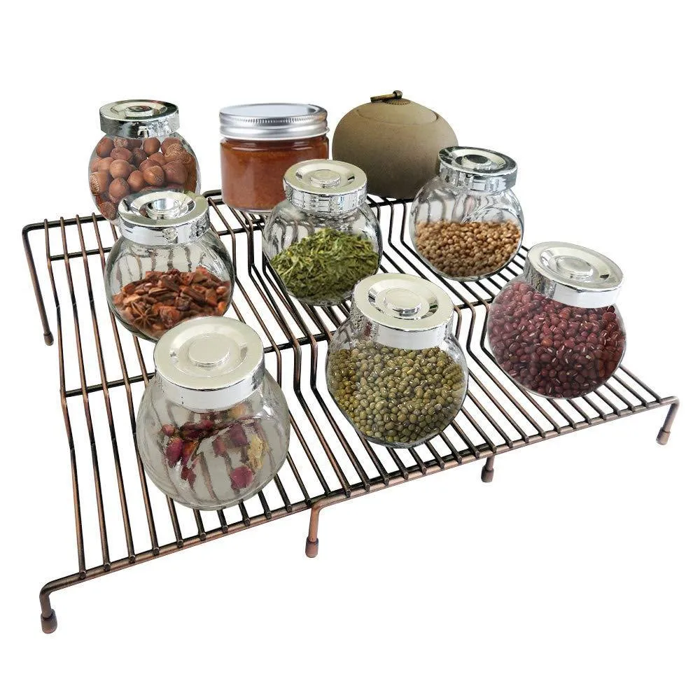 3 Tier Spice Rack Step Shelf Cabinet Countertop Kitchen Organizer Expandable Stackable, Pantry Bathroom Multipurpose Storage Rack Holder Non-Skid, 2-Pack