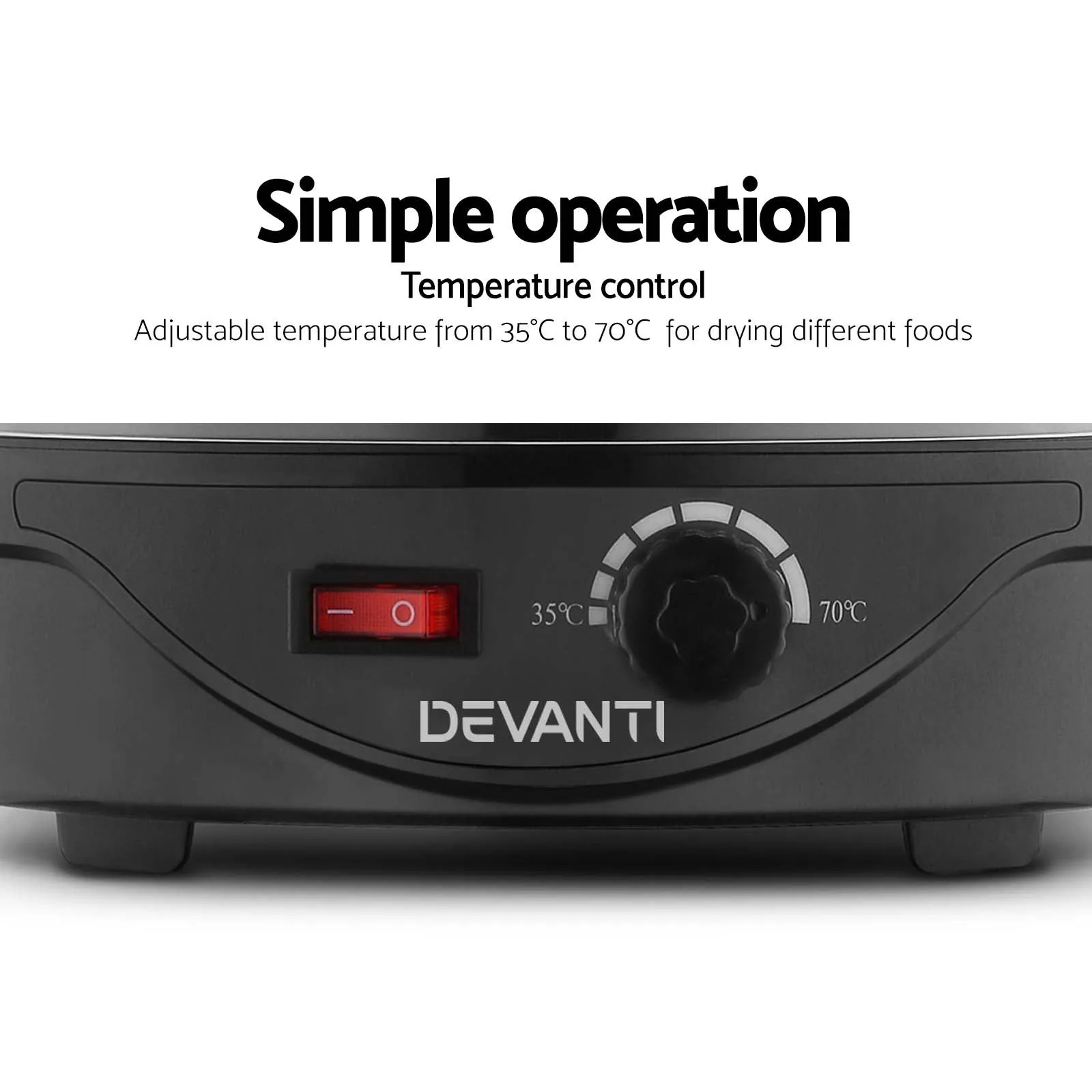 5-Tray Adjustable Food Dehydrator, Transparent Lid, Devanti