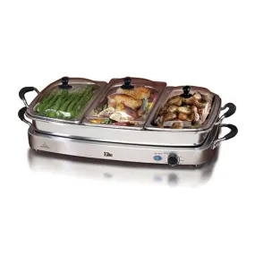 7.5qt SS Triple Buffet Server/Warm Plate w/ Removeable Tray