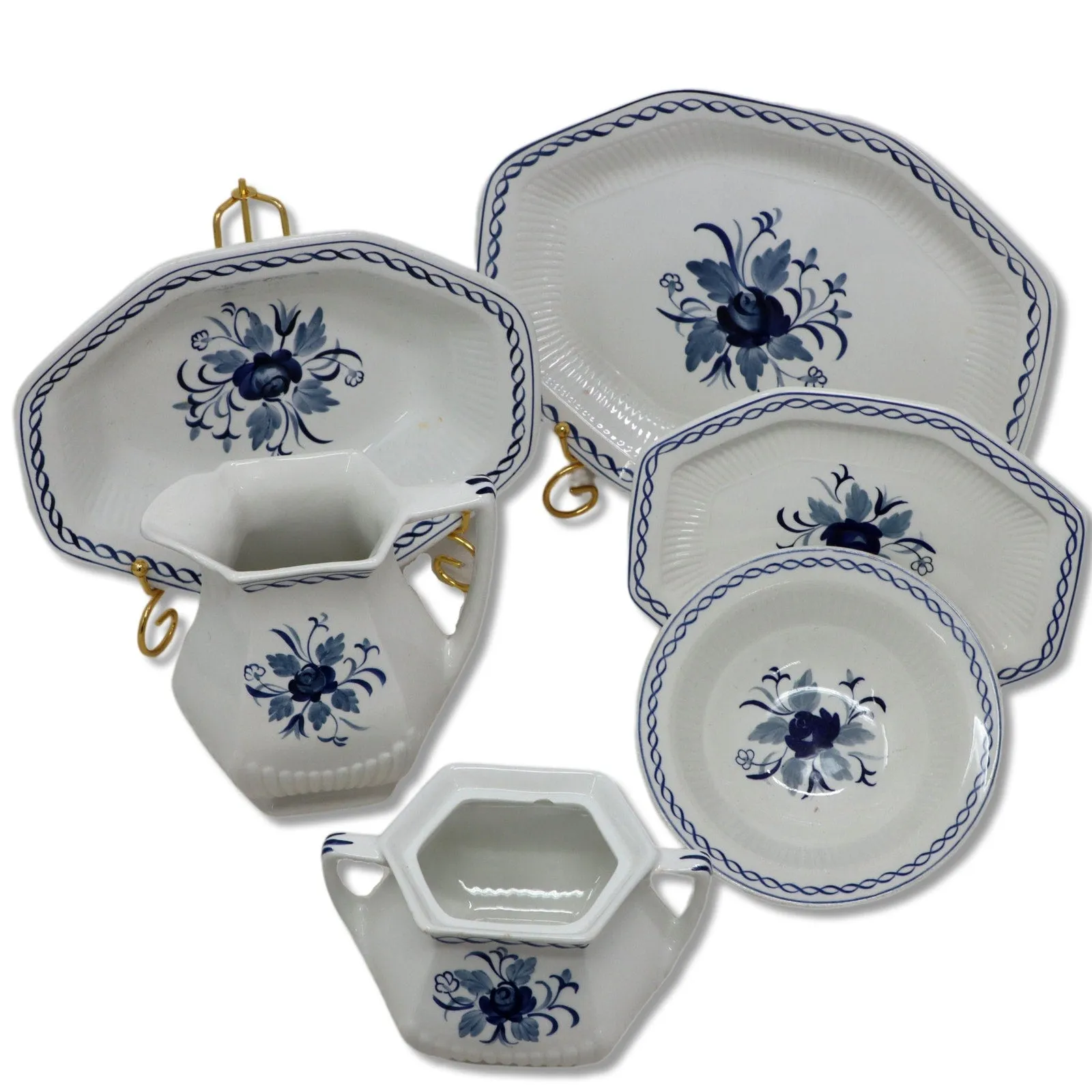 Adams 6pc Baltic Blue Hostess Serving Set White Ironstone Vintage 1960's