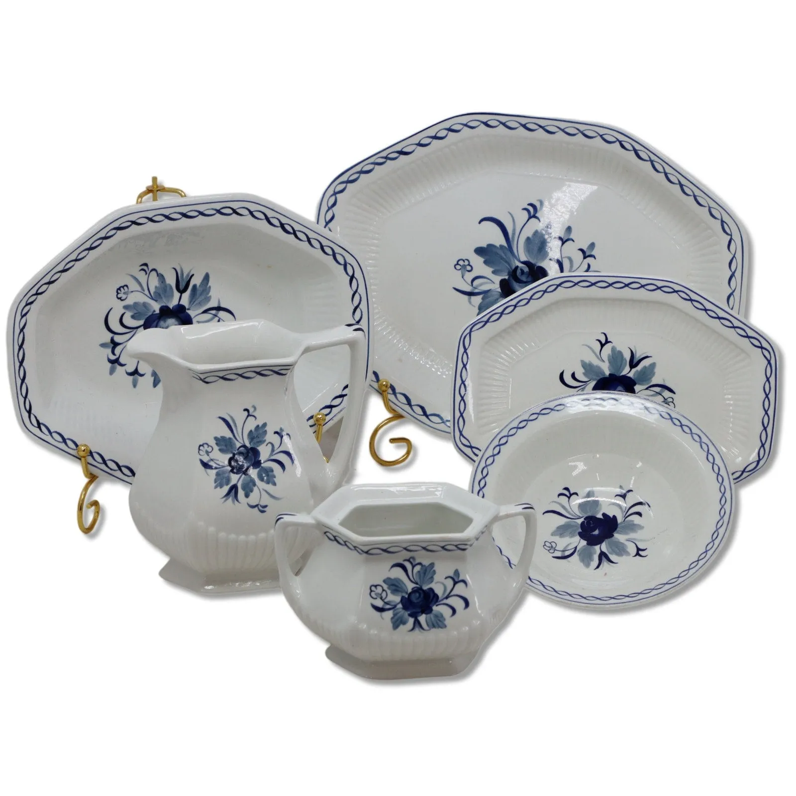 Adams 6pc Baltic Blue Hostess Serving Set White Ironstone Vintage 1960's