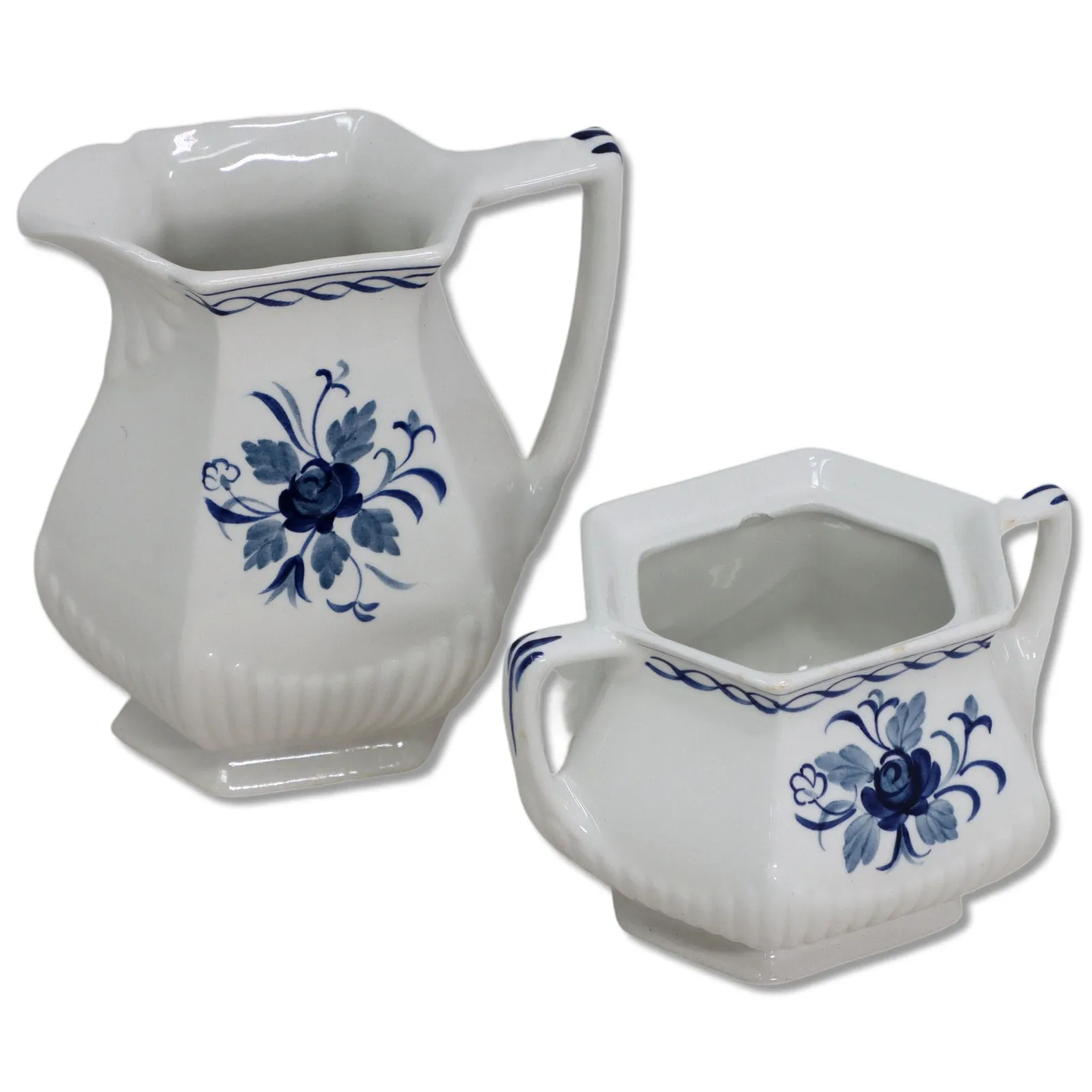 Adams 6pc Baltic Blue Hostess Serving Set White Ironstone Vintage 1960's