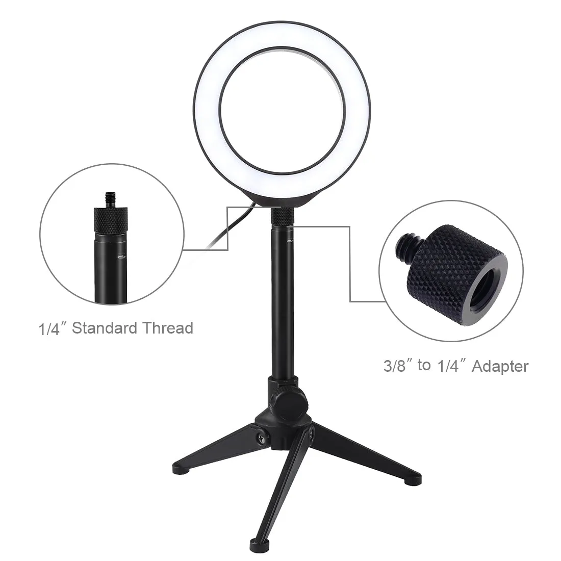 AMZER Live Broadcast Kits 4.7 inch 12cm Ring Light   Desktop Tripod Selfie Stick Mount USB White Light LED Ring