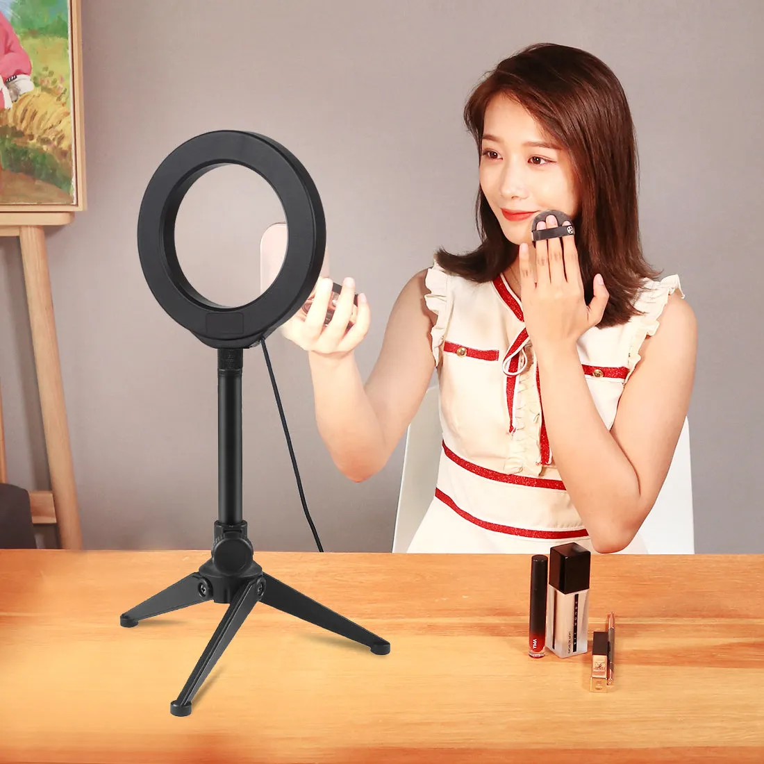 AMZER Live Broadcast Kits 4.7 inch 12cm Ring Light   Desktop Tripod Selfie Stick Mount USB White Light LED Ring