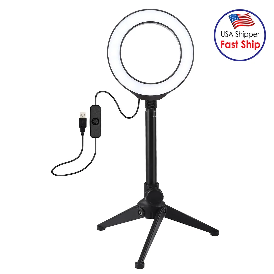 AMZER Live Broadcast Kits 4.7 inch 12cm Ring Light   Desktop Tripod Selfie Stick Mount USB White Light LED Ring