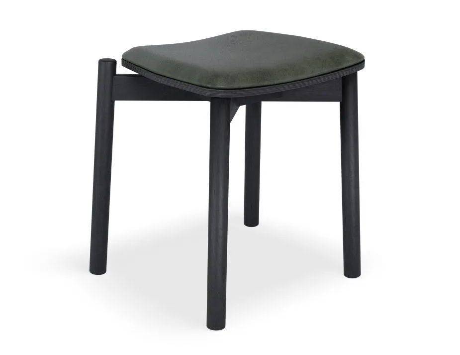 Andi Low Stool - Black Ash with Pad - 45cm - Vintage Black Vegan Leather Seat Pad