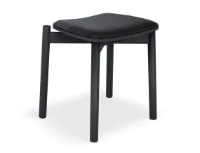 Andi Low Stool - Black Ash with Pad - 45cm - Vintage Black Vegan Leather Seat Pad