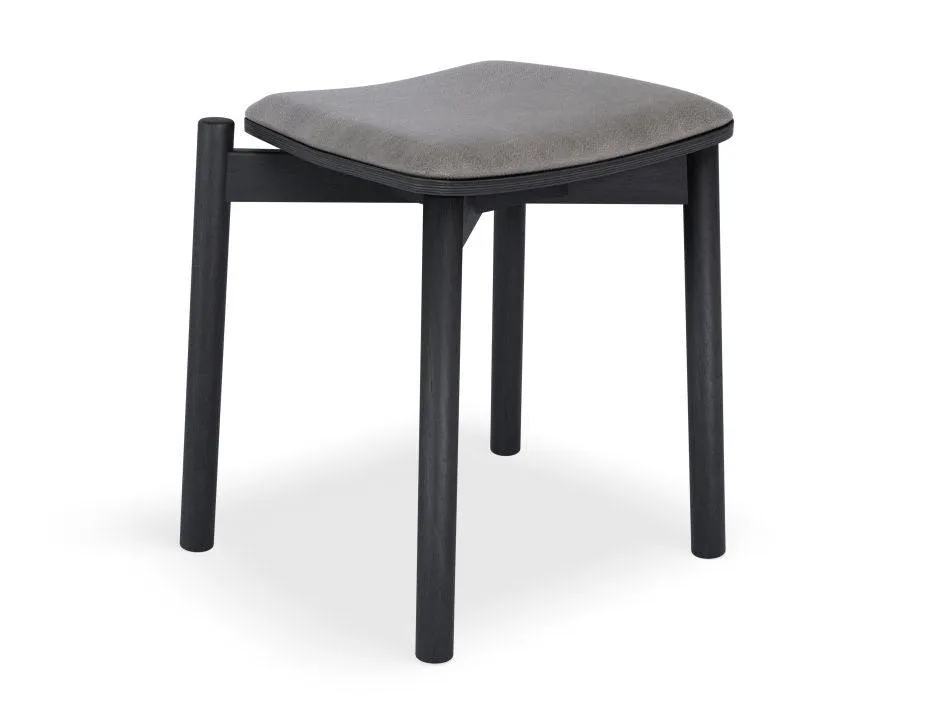 Andi Low Stool - Black Ash with Pad - 45cm - Vintage Black Vegan Leather Seat Pad