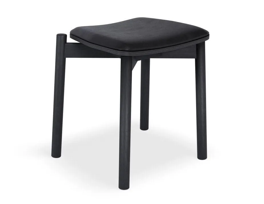 Andi Low Stool - Black Ash with Pad - 45cm - Vintage Grey Vegan Leather Seat Pad