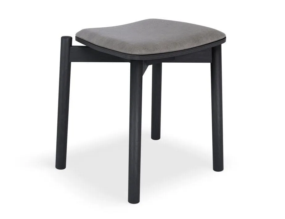 Andi Low Stool - Black Ash with Pad - 45cm - Vintage Grey Vegan Leather Seat Pad