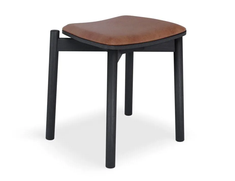 Andi Low Stool - Black Ash with Pad - 45cm - Vintage Grey Vegan Leather Seat Pad