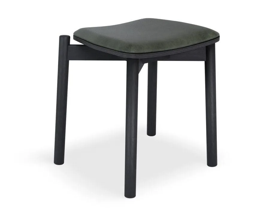 Andi Low Stool - Black Ash with Pad - 45cm - Vintage Grey Vegan Leather Seat Pad