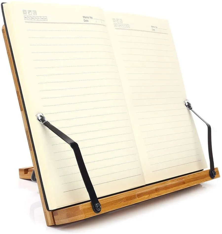 Bamboo Book Stand, Adjustable Book Holder Tray