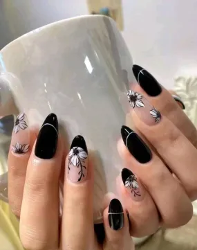 Beauty - Nails - glitzy black floral