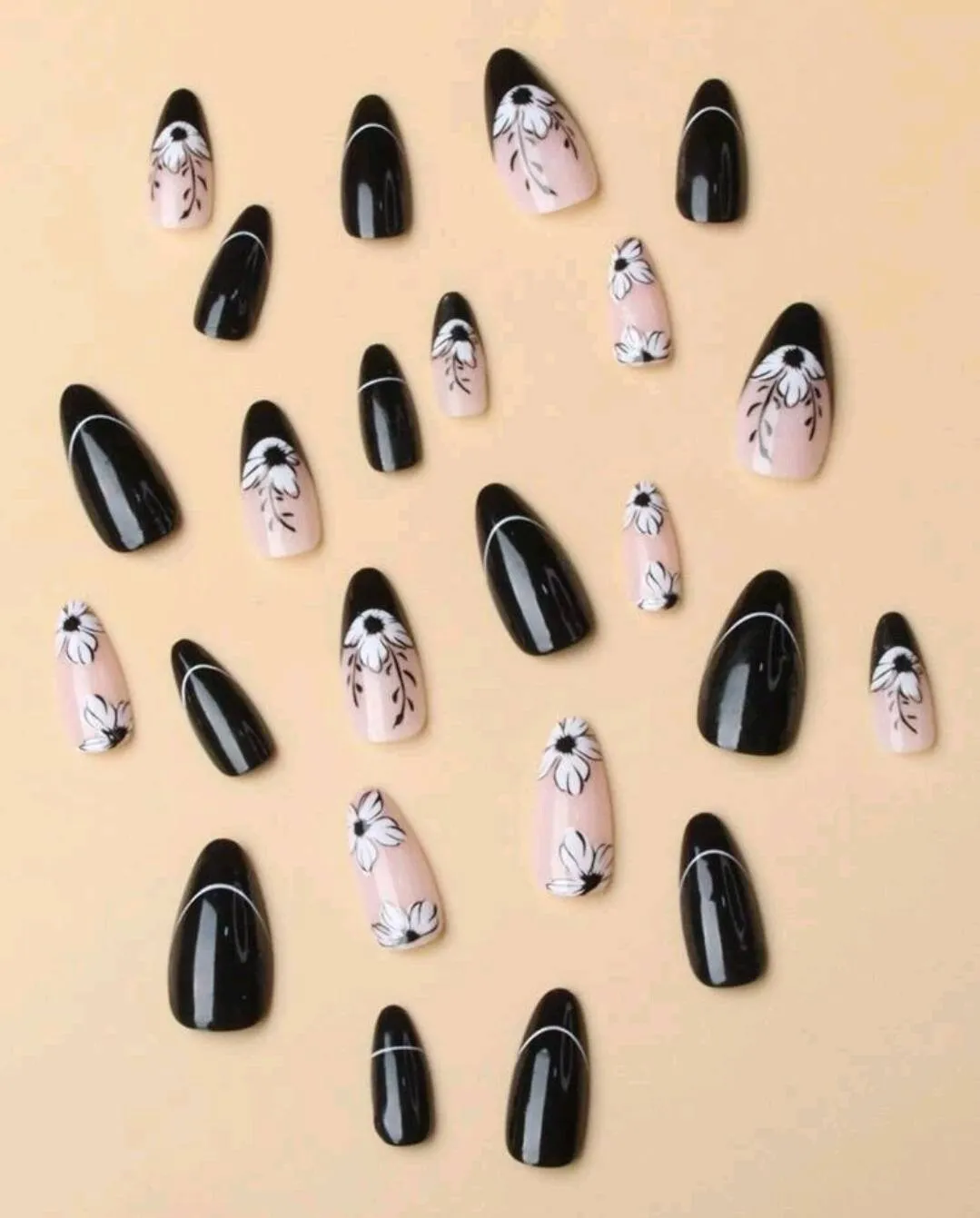 Beauty - Nails - glitzy black floral