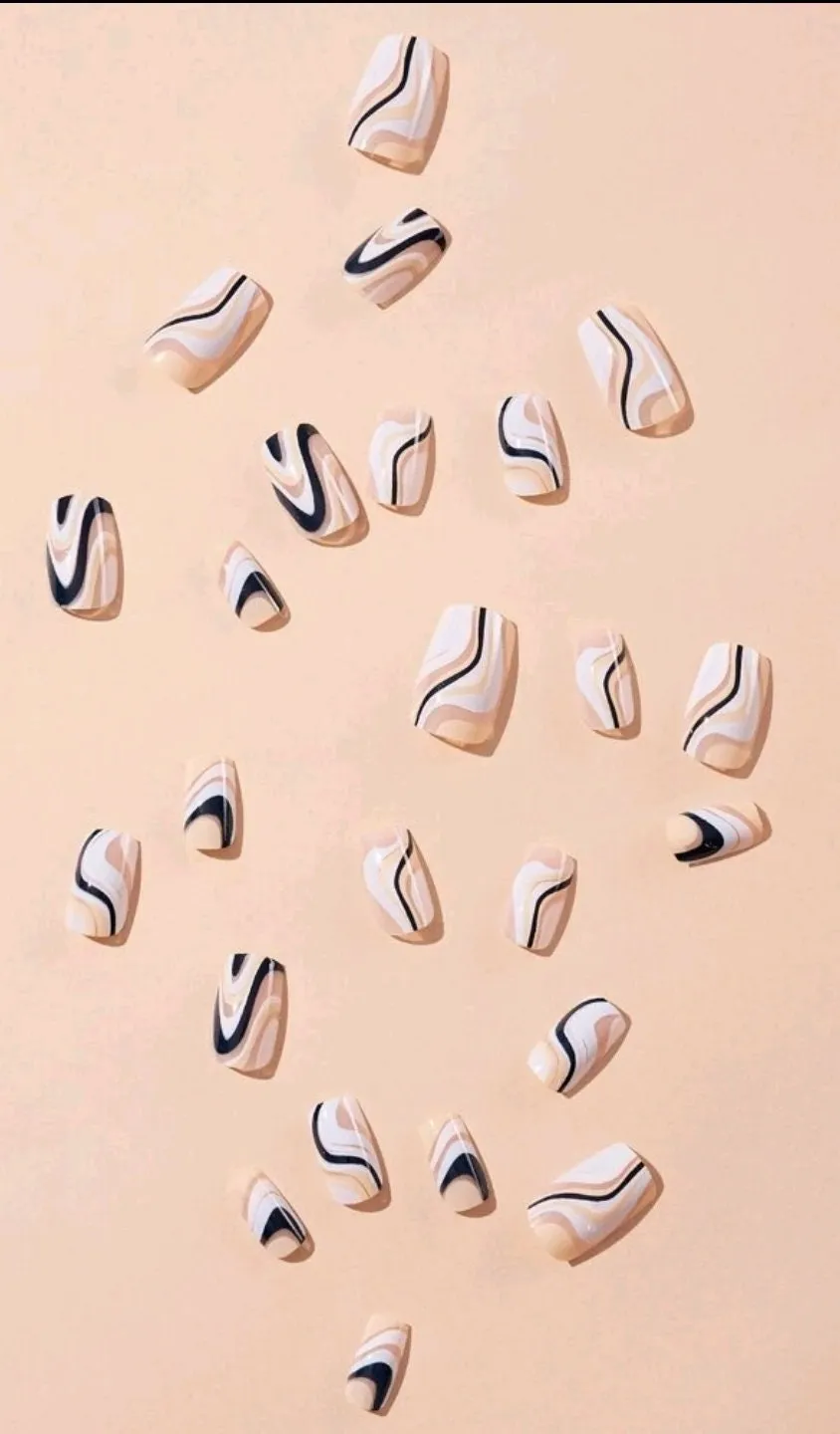 Beauty - Press on Nails - short - cute blue swirl