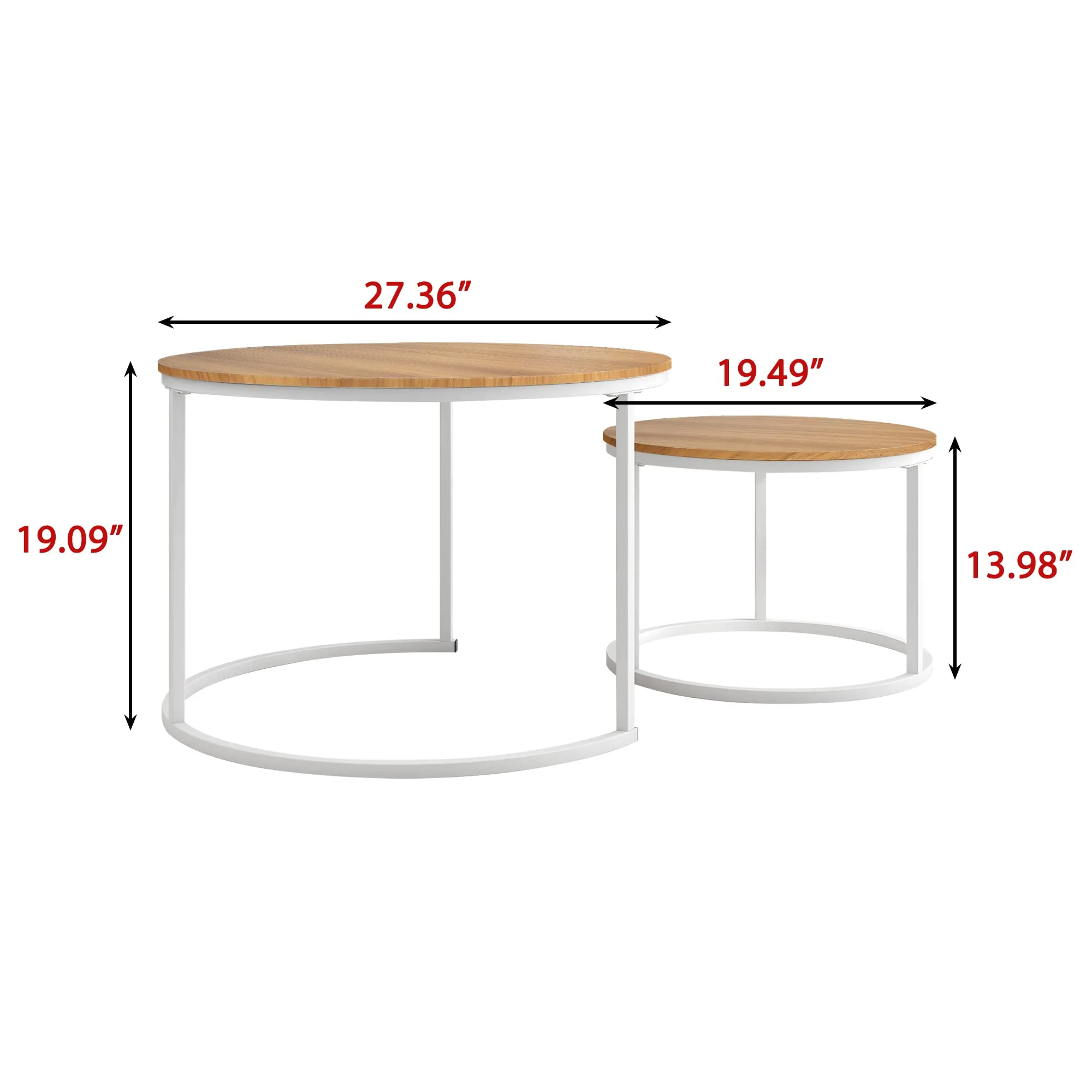BOFENG Round Wood Nesting Coffee Tables/Stacking Side Tables End Tables Set of 2 with Sturdy White Metal Frame for Living Room,Balcony,Office