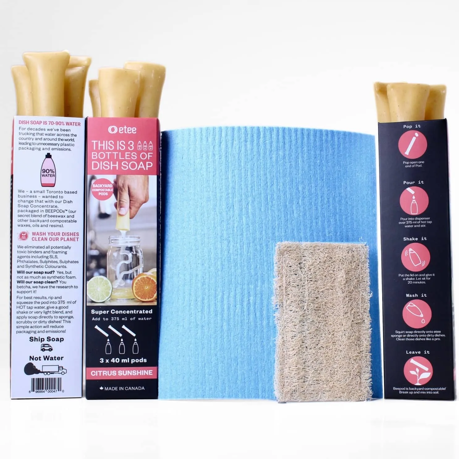 Citrus Liquid Dish Cleaning Essentials - Citrus Dish Soap|Cellulose Cloth|Loofie Scrubber