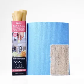 Citrus Liquid Dish Cleaning Essentials - Citrus Dish Soap|Cellulose Cloth|Loofie Scrubber