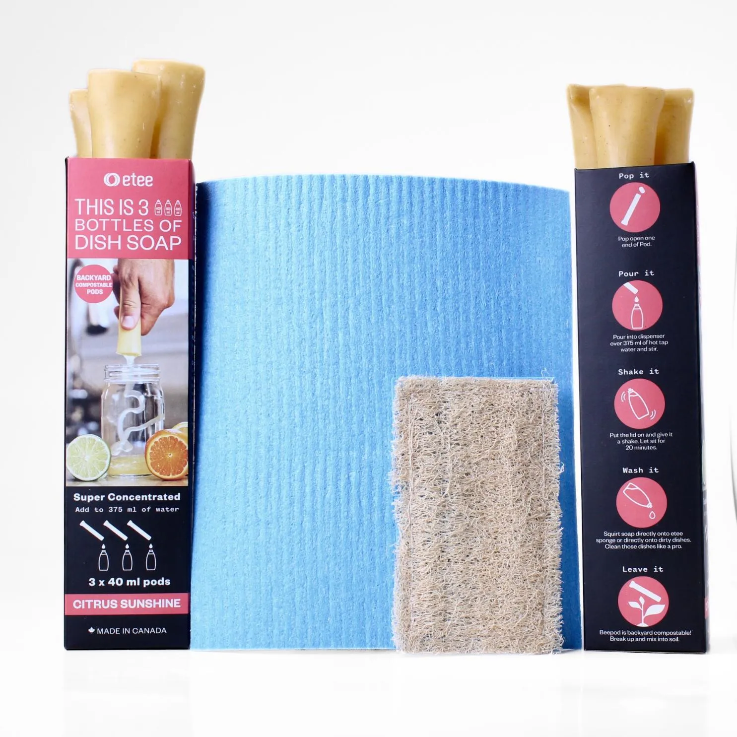 Citrus Liquid Dish Cleaning Essentials - Citrus Dish Soap|Cellulose Cloth|Loofie Scrubber