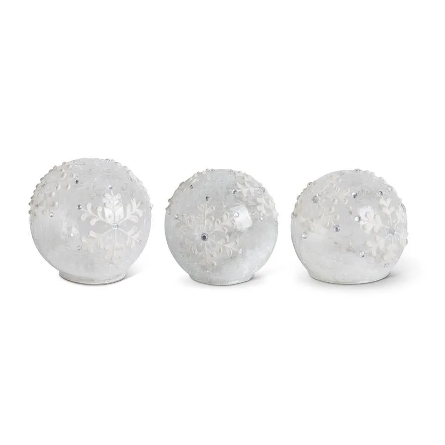 Clear LED Snowflake Tabletop Glass Globes with Timers