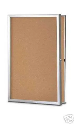 Enclosed Indoor 24"x36" Hinged Door Satin Anodized Finish Aluminum Cork Bulletin Board