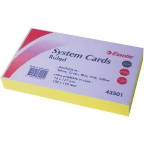 Esselte Ruled System Cards 203x127mm Yellow Pack 100