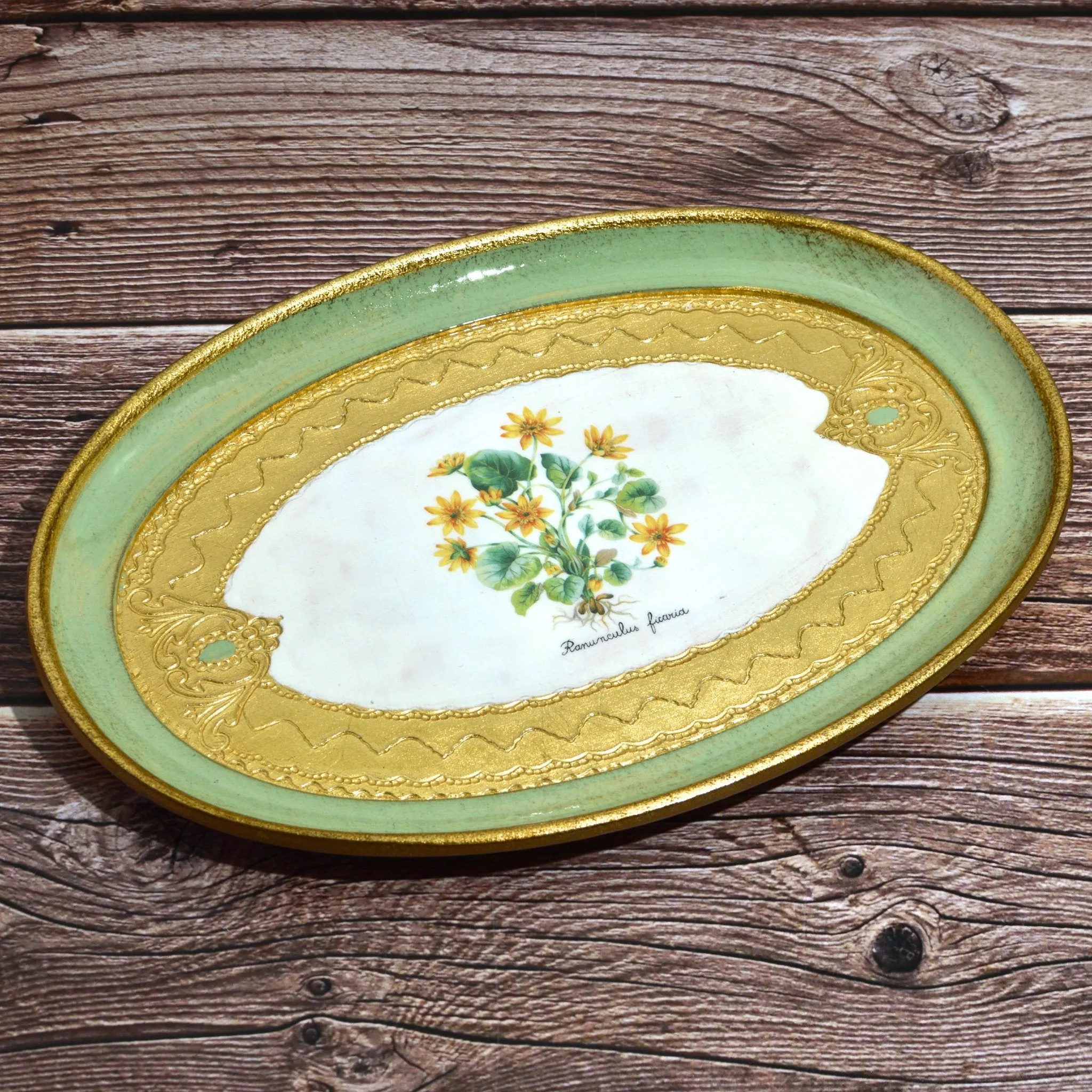 Florentine Carved Wood Botanical Oval Trays
