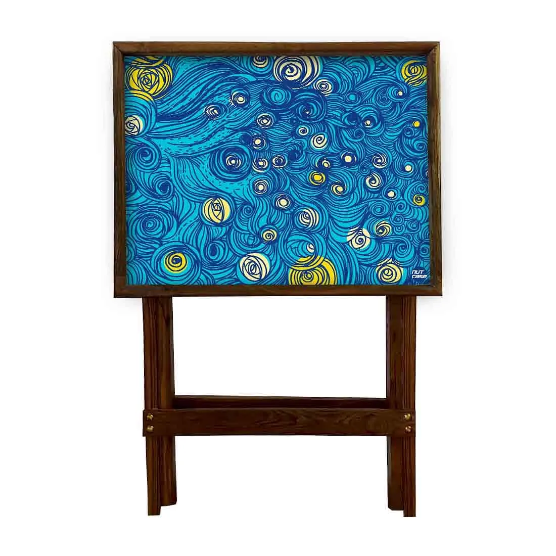 Folding TV Trays Table Bar Snacks Serving Tables - Blue Design
