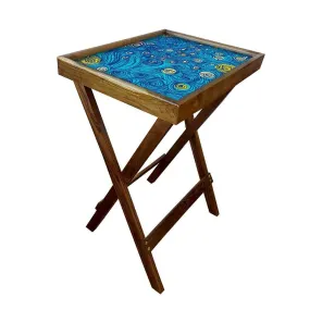Folding TV Trays Table Bar Snacks Serving Tables - Blue Design