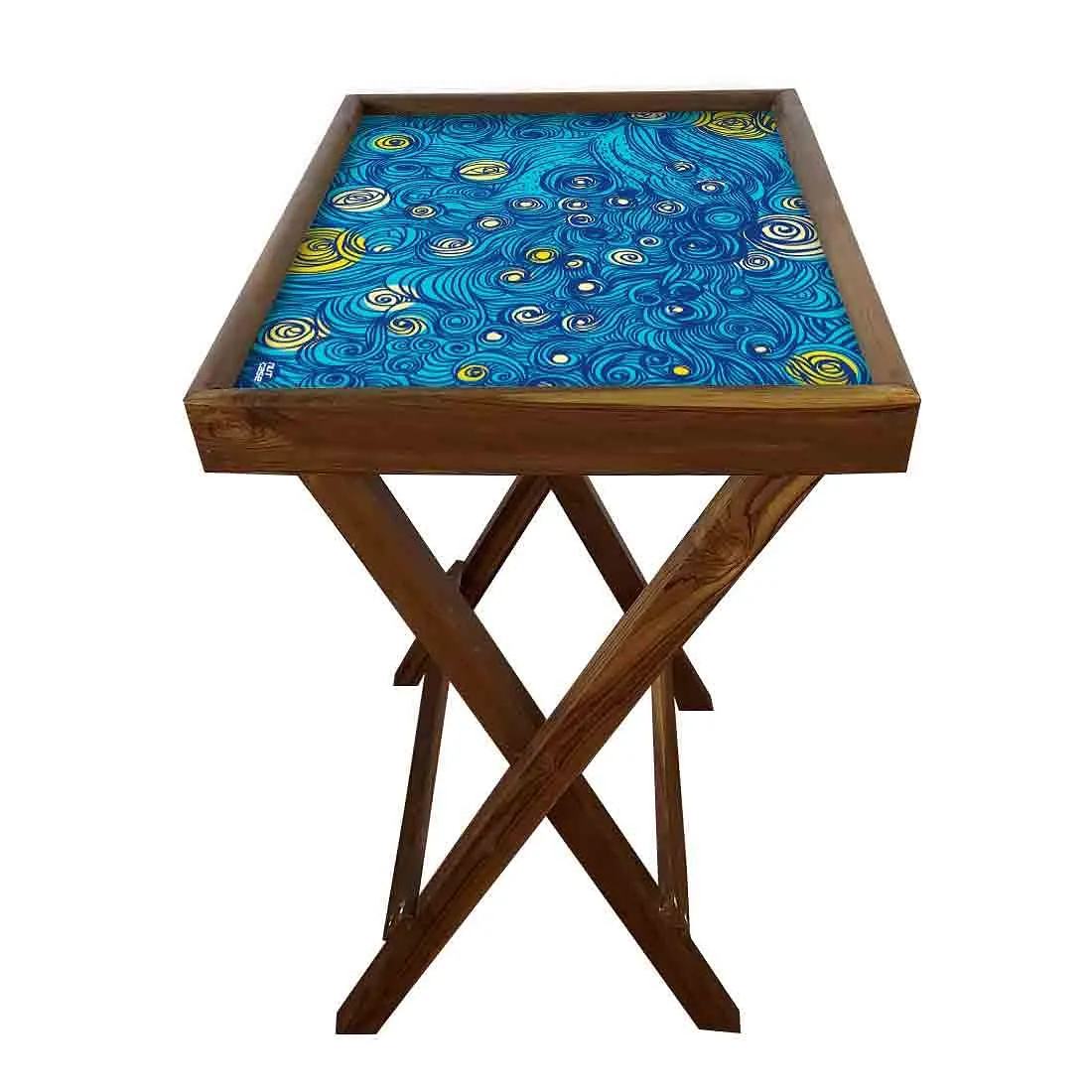 Folding TV Trays Table Bar Snacks Serving Tables - Blue Design