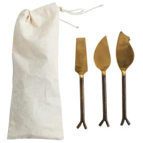 Gold Finish Cheese Knife Set With Twig Handles