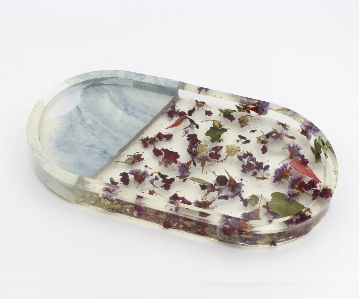 Handmade Red Purple Floral Resin Concrete Trinket Tray