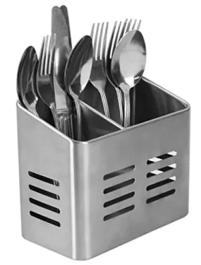 Home Basics Dual Compartment Stainless Steel Draining Cutlery/Utensil Holder Organizer, Free Standing, Kitchen Countertop, Silver (1)