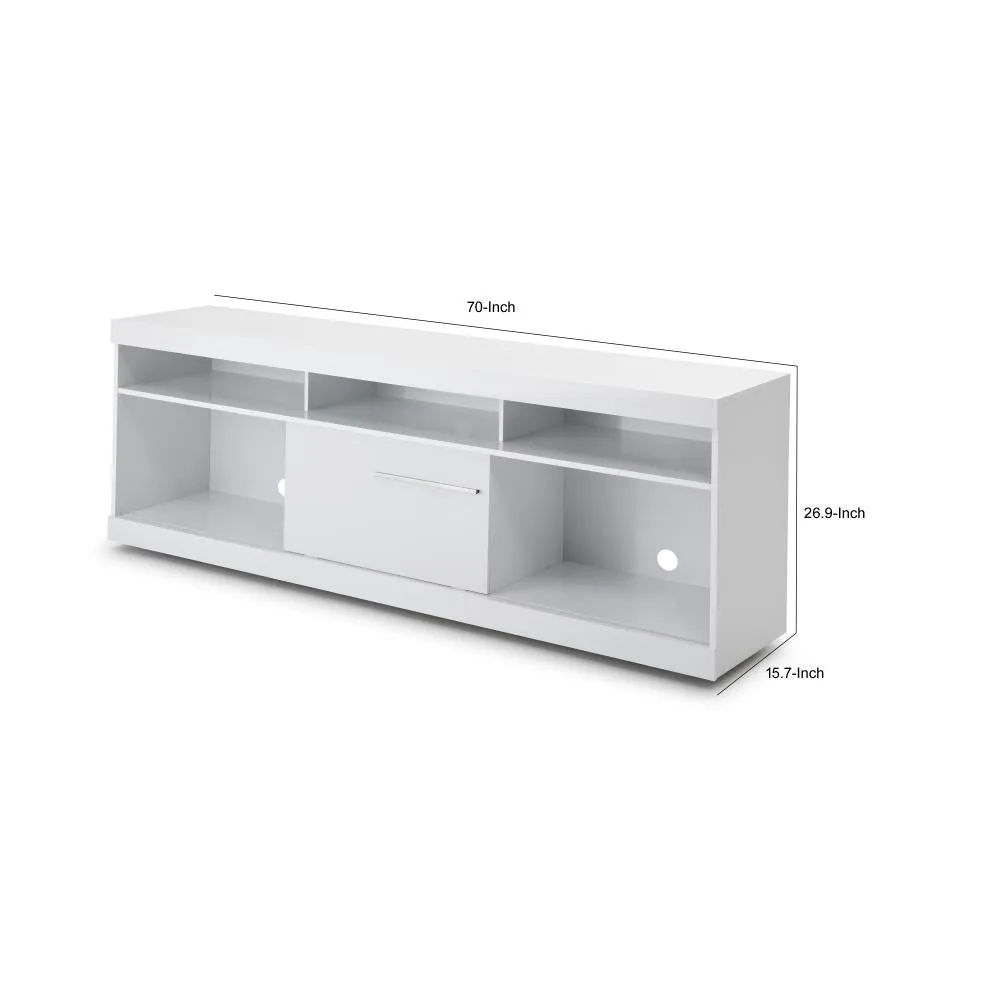 Hud 71 Inch Modern TV Console Media Entertainment Center, 5 Open Compartments, 1 Sliding Door, White By The Urban Port