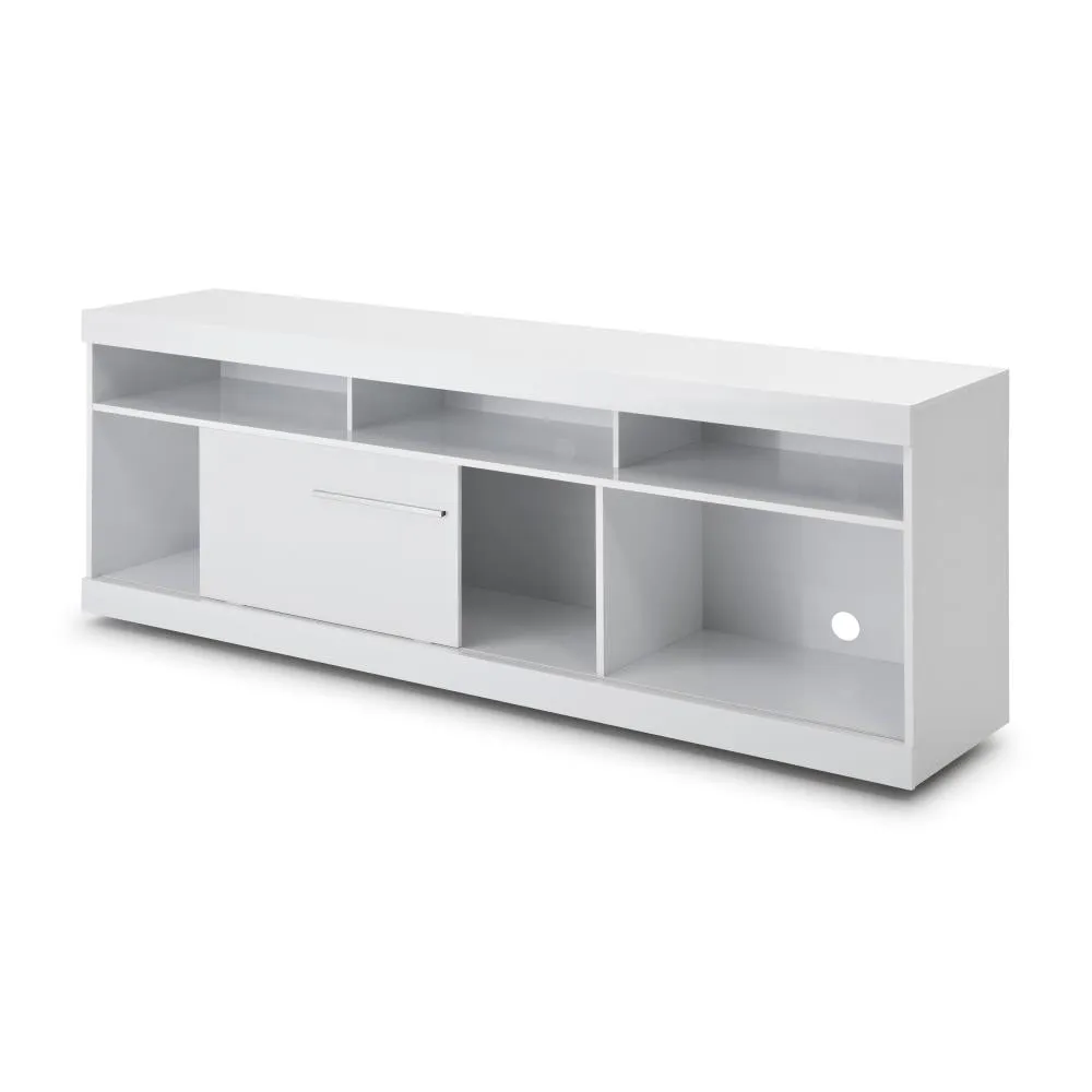 Hud 71 Inch Modern TV Console Media Entertainment Center, 5 Open Compartments, 1 Sliding Door, White By The Urban Port