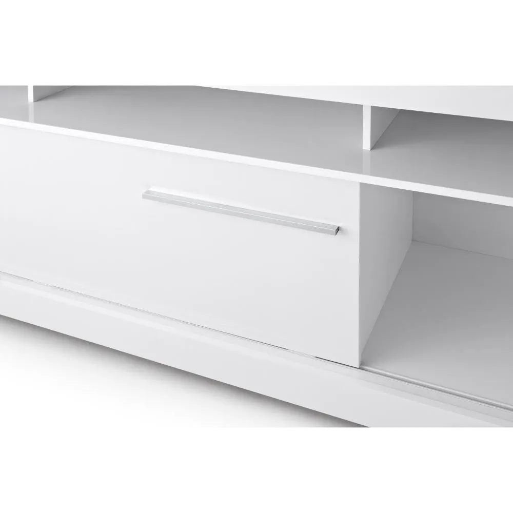 Hud 71 Inch Modern TV Console Media Entertainment Center, 5 Open Compartments, 1 Sliding Door, White By The Urban Port