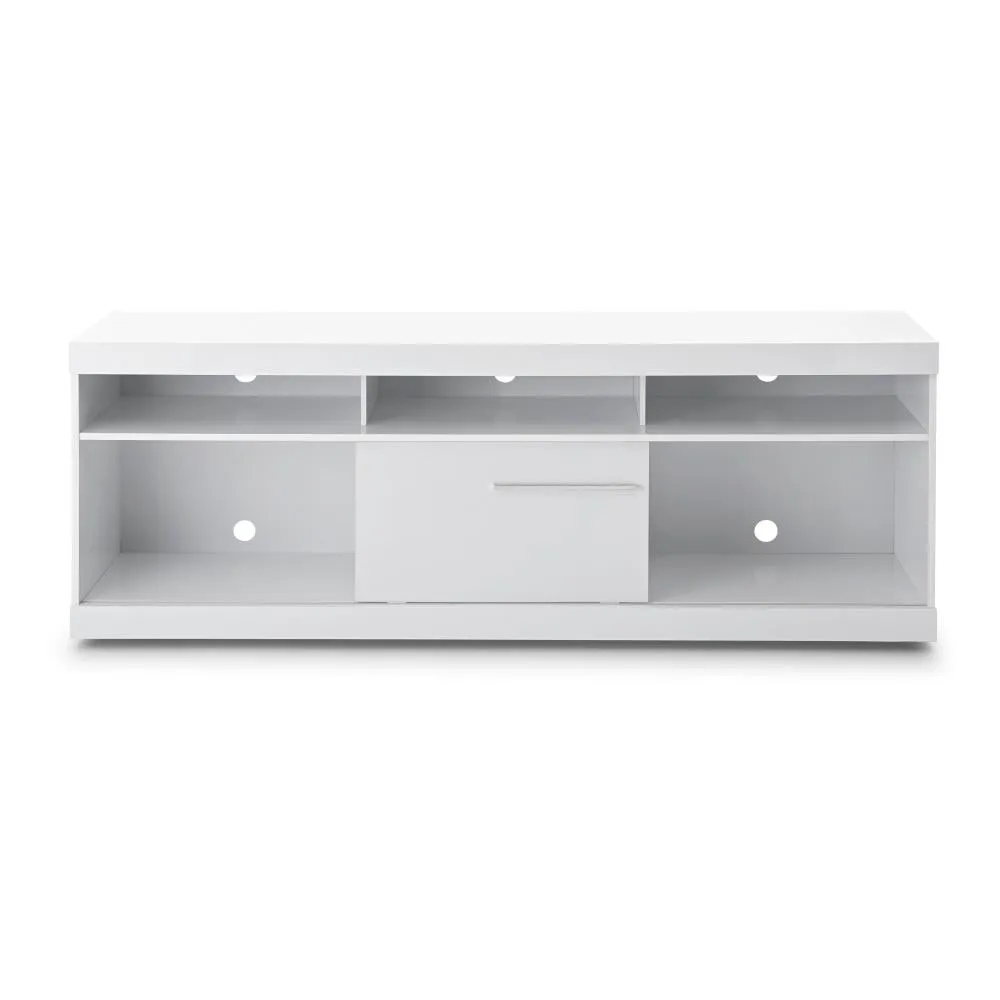 Hud 71 Inch Modern TV Console Media Entertainment Center, 5 Open Compartments, 1 Sliding Door, White By The Urban Port